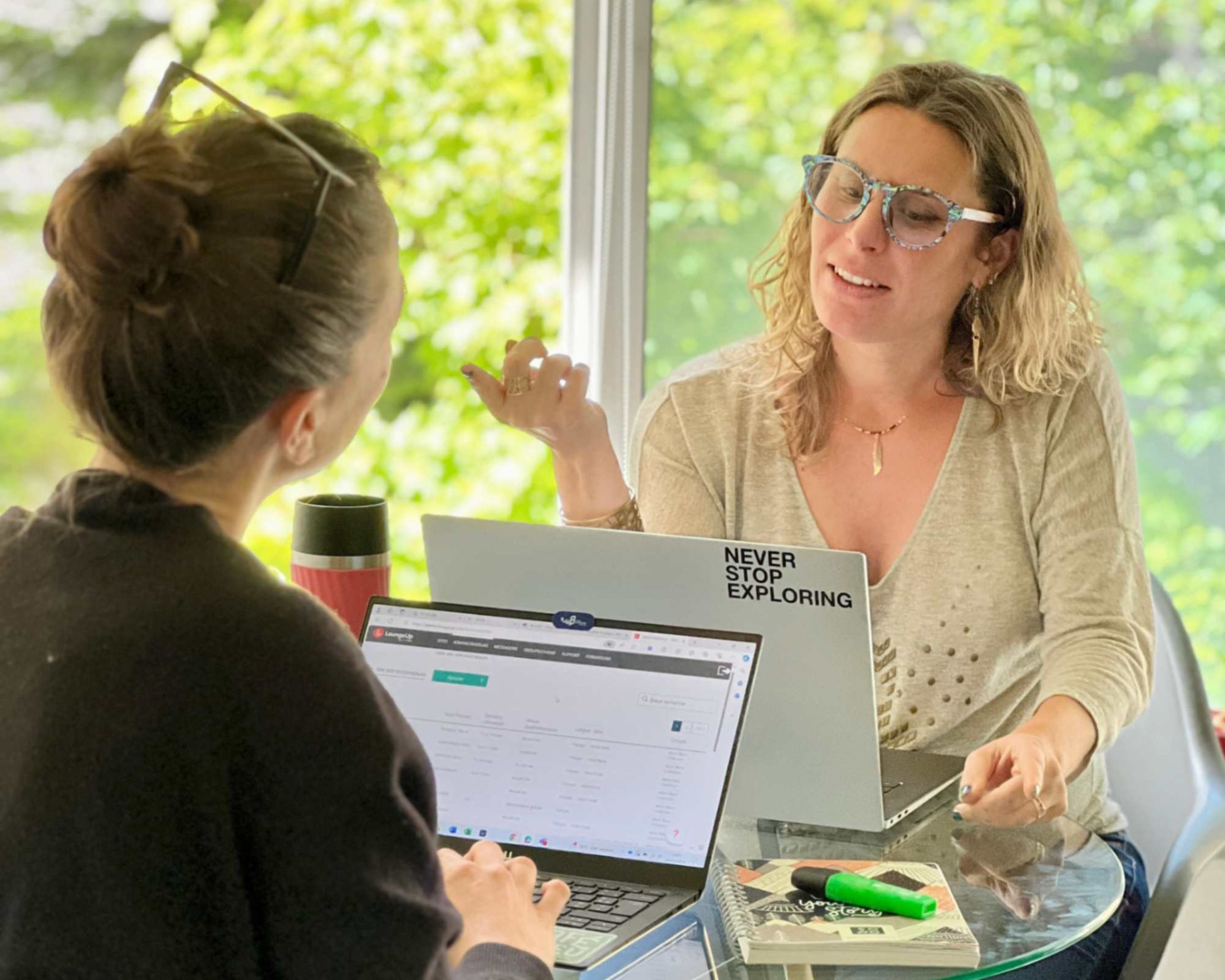 Two women in a meeting in an office in Chamonix